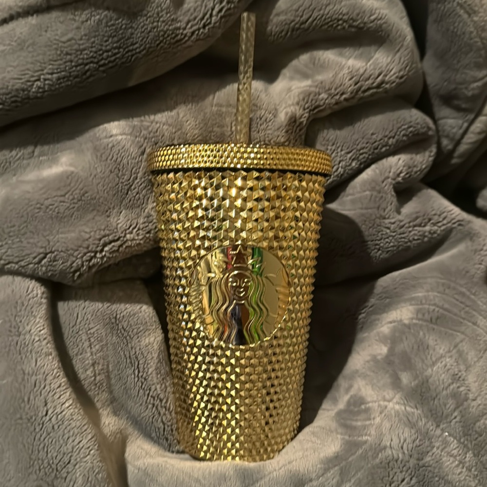 Starbucks Tumbler from Portugal Studded Gold 12oz